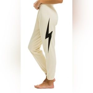Aviator Nation off white black lightning bolt sweatpants